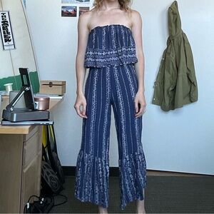 Blue Strapless Jumpsuit